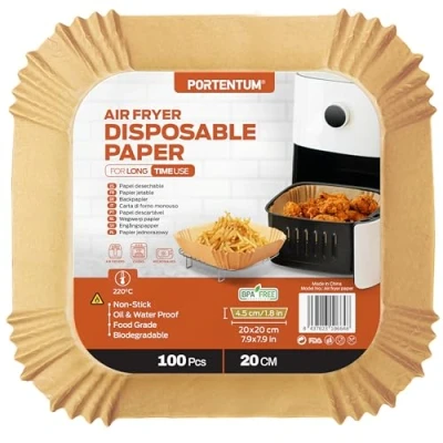 Image of PORTENTUM air fryer baking paper 100 pieces BPA free, 20 24 cm, airfryer non stick waterproof oil proof disposable bowls parchment liner for 4.7L 7.3L