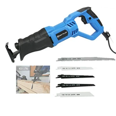 Image of Reciprocating Saws, Corded Saw w/LED Light&amp;Non Slip Rotary Handle (90 Left &amp; Right), Tool Free Blade Change and Variable Speed, 5pcs Blades