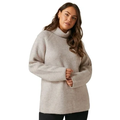 Image of EVANS Curve Natural Roll Neck Knitted Jumper Women&#039;s Plus Size Brown