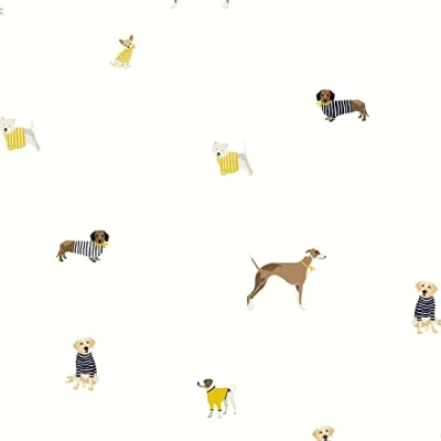 Image of Graham &amp; Brown Joules Harbour Dogs Creme Wallpaper