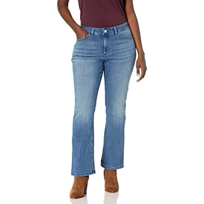 Image of Lee Women&#039;s No Gap Waistband Regular Fit Bootcut Jean with Hidden Pocket, Cascade, 16 US