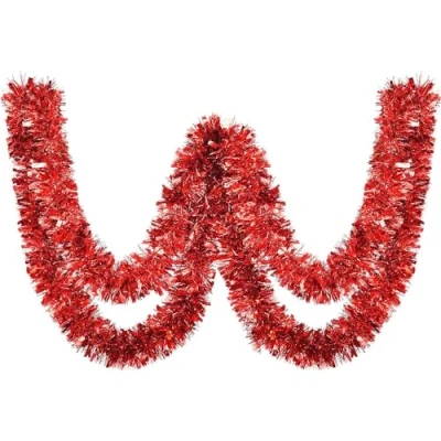 Image of SECALIFE 10 Meters Red Christmas Tinsel Garland Metallic Chunky Glittering for Tree Decorations
