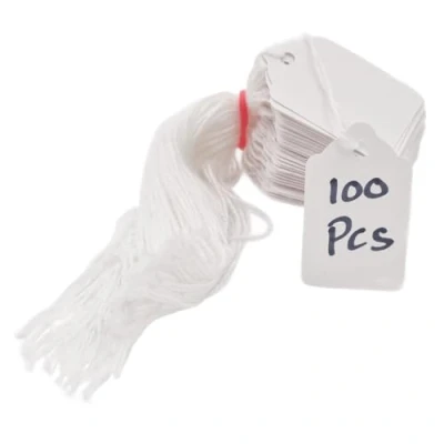 Image of Swift Strung Tags White Card Clothing Parcel Label String Hanging Gift Swing Tickets Kraft Hang Price Labelling 37mm x 24mm (Pack of 100)