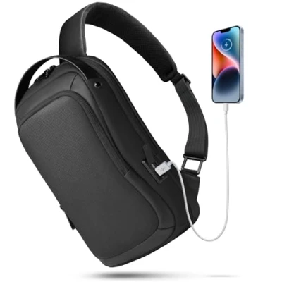 Image of HEROIC KNIGHT Cross Body Bag Men, Anti Theft Large Chest Outdoor Waterproof Casual Sling with USB Charging Port Lightweight Shoulder for Hiking Cycling Traveling Work