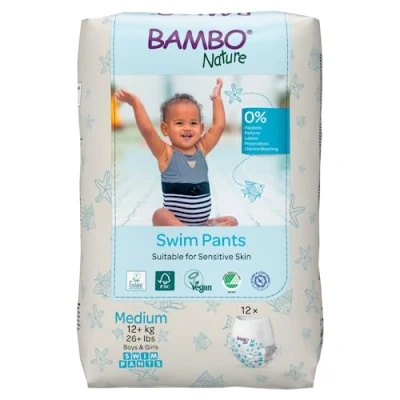 Image of Bambo Nature Premium Swim Nappy Pants Medium Size (12+ kg) Disposable &amp; Eco Labelled Perfect Swimming Nappies for Water Activities Babies