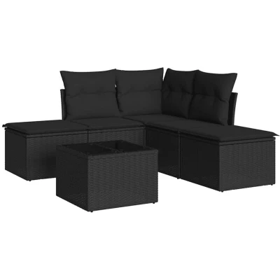 Image of vidaXL 6 Piece Garden Sofa Set with Cushions Black Poly Rattan