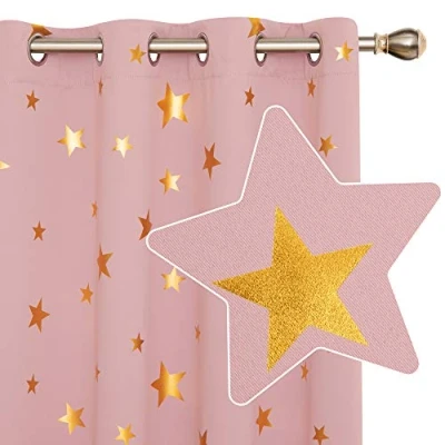 Image of Deconovo Blackout Curtains for Bedroom, Gold Star Foil Printed Curtains, Eyelet Thermal Insulated Nursery, 46 x 72 Inch(Width Length), Coral Pink, 2 Panels