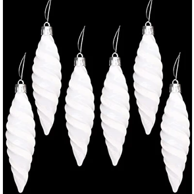 Image of Christmas Concepts® Pack of 6 110mm Large Spiral Shaped Baubles Shiny &amp; Glitter Decorated Tree Decorations (White)
