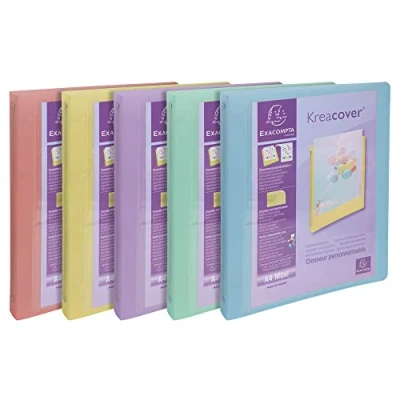 Image of Exacompta Ref. 51779E 1 Set of 5 Kreacover Pastel Semi Rigid Binders in Translucent Polypropylene 4 Rings Diam 30 mm Outer Size 32 x 26.8 cm