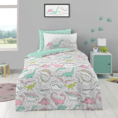 Image of GC GAVENO CAVAILIA Luxury Reversible Dinosaur Kids Bedding, Breathable Animal Duvet Cover For Boys &amp; Girls, Soft Polycotton Doodle Quilt With Pillowcase, Multi