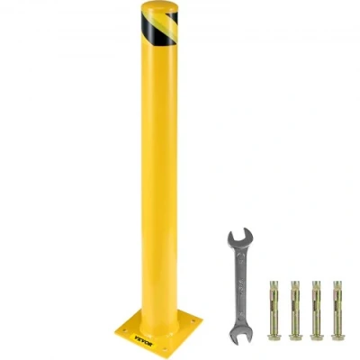 Image of VEVOR Safety Bollard 48&quot;x4.5&quot; Barrier 4 1/2&quot; OD 48&quot; Height Yellow Powder Coat Pipe Steel with Free Anchor Bolts for Traffic Sensitive Area