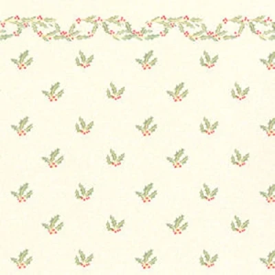Image of Melody Jane Dolls House Miniature Print 1:12 Scale Christmas Holly with Berries Wallpaper