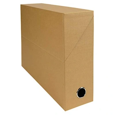Image of Exacompta Ref 89528E Canvas Transfer Box 250 x 330mm in Size, Suitable for Storing A4 Documents, 90mm Spine, Metal Finger Hole, Spine Label Tobacco