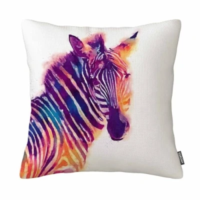 Image of GSRONY Zebra Throw Pillow Covers Watercolor Animal Colorful Art Horse Cushion Case Home Decor Pillowcase 18x18 Inches