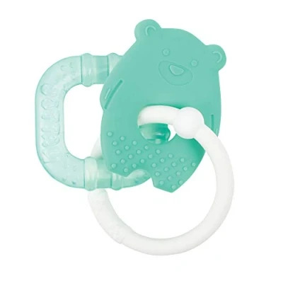 Image of Nattou Silicone Teether + Hanging Animal, 2 in 1 Cooling Water Filled Element Teether, Refrigeratable, Ergonomic Design, BPA Free, PETA Approved Vegan, 10 cm, Green Bear