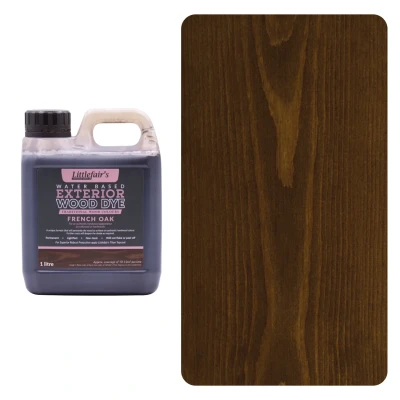 Image of Littlefair&#039;s Wood Stain Water Based 1ltr Outdoor Furniture Dye Light &amp; Dark Finishes Non Toxic Eco Friendly Formula Exterior for Crafts Colour: French Oak
