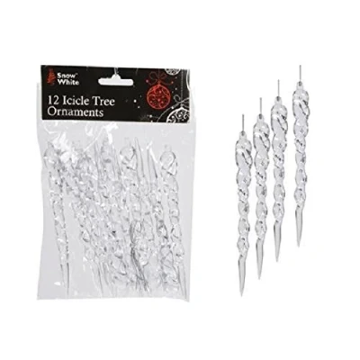 Image of PMS Christmas tree decoration, icicle, clear, pack of 12