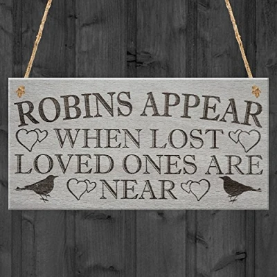 Image of RED OCEAN Robins Appear When Lost Loved Ones Are Near Memorial Love Home Gift Friend Hanging Plaque Heart Sign