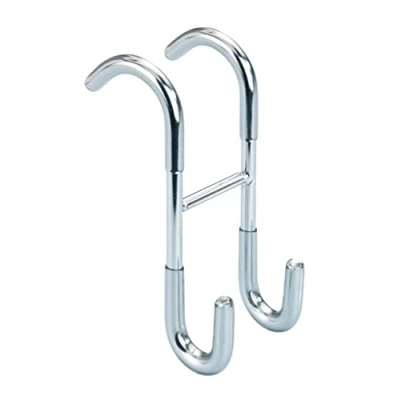Image of WENKO Taranto Shower Squeegee and Towel Hook with 2 Hooks for Bathroom Toilet Made of Rustproof Stainless Steel 5 x 12 7.5 cm Glossy Silver