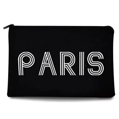 Image of Walls Printed Zip Canvas Pouch Makeup Bag Make Up Bag, Cosmetic Travel Bag,Toiletry Bag,Organizer Bags,Toiletry Bags, Bride Bridesmaid Bag,Pencil Bag,Wash Bag,Coin Purse (Paris(White Text))