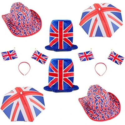 Image of Toyland® 8 Piece Party Wear Bundle Union Jack Design Novelty Hats British Fancy Dress