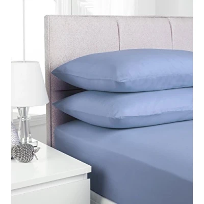 Image of clicktostyle NON IRON EASY CARE PERCALE T180 FITTED SHEET SKY BLUE DOUBLE
