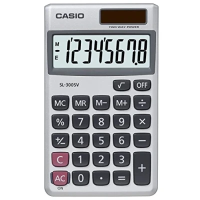 Image of Casio Calculator Handheld Battery Solar power 8 Digit 3 Key Memory Wallet 70x117x8mm Ref SL300SV