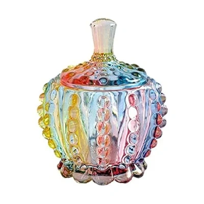 Image of LUCKTE Royal Embossed Clear Glass Apothecary Jar With Lids, Biscuit Candy Containers Wedding Buffet Jars Crystal Jewelry Box Food 6oz (Chain)