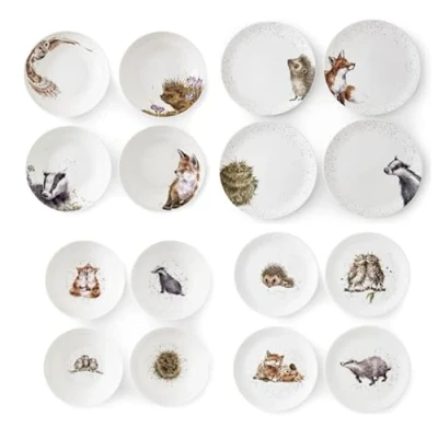 Image of Royal Worcester Wrendale Designs 16 Piece Tableware Set Badger Owl Fox &amp; Hedgehog