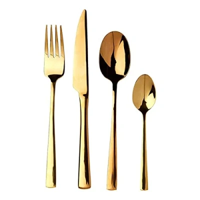 Image of Premier Housewares Cutlery Set 16 Piece Stainless Steel Kitchen Sets Knife And Fork Spoons Spoon Set,Gold,H25 x W14 D5cm