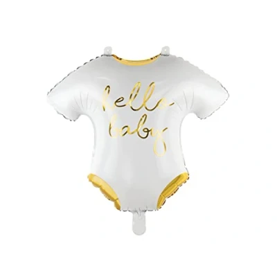 Image of PartyDeco Hello Baby Foil Balloon Perfect for Showers, Bodysuits Shaped in White &amp; Gold, Great Decorations and Celebrations.