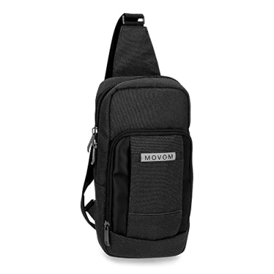 Image of MOVOM Trimmed Cross Body Bag Black 16x31x5.5 cm Polyester, Black/White, Crossbody