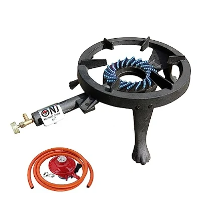Image of NJ GB 24 Gas Boiling Ring 8kW Cast Iron Burner Large Cooker LPG Stove Outdoor Catering + Propane Clip on Regulator