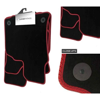 Image of (Q242:VEL) 4 Piece Mazda (2015 2018) 2 Vehicle Specific Car Mat Set Black Carpet Red Trim