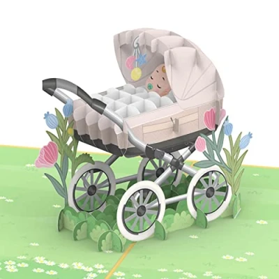 Image of papercrush® Pop Up Card Birth Pram Neutral 3D for Girls and Boys, Congratulations on Baby, or Money Gift Birth, Handmade Baby