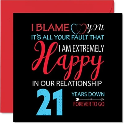 Image of Funny 21st Anniversary Card for Husband Wife Your Fault I&#039;m Extremely Happy Wedding Partner, 145mm x Greeting Cards Twenty First Anniversaries