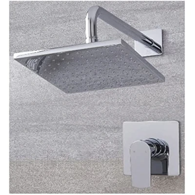 Image of Milano Hunston Modern Manual Mixer Shower Valve with 300mm Square Rainfall Head and Wall Mounted Arm Chrome