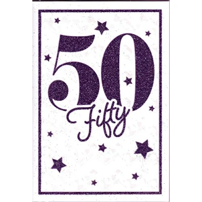 Image of Happy 50th Birthday Card 50 Today Fifty Purple Glitter For Her Female Woman