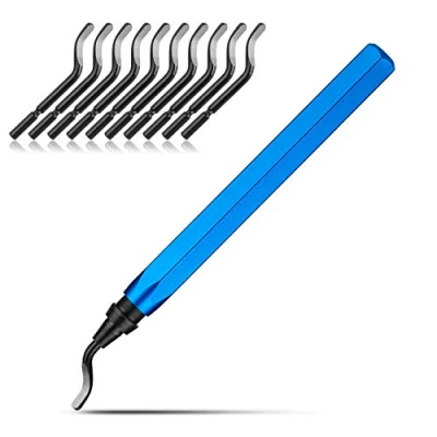 Image of Metal Deburring Tool, STARVAST Hand Tool Set with 10 pcs 360 Degree Rotary Deburr Blades, Practical Burr Remover for Plastic, Aluminum, Copper and Steel (Blue)