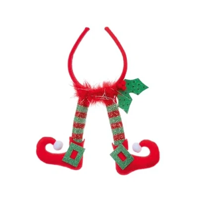 Image of Premier Decorations Elf Legs Headband 30cm Red and Green Fun Christmas Headwear Fancy Dress Novelty Secret Santa Gift for