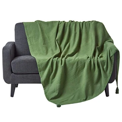 Image of HOMESCAPES Rajput Ribbed Throw 100 x 140 Inches Dark Olive Green Handmade 100% Cotton Suitable for most 3 Seater Sofas Double King bedspreads Easy care washable at home