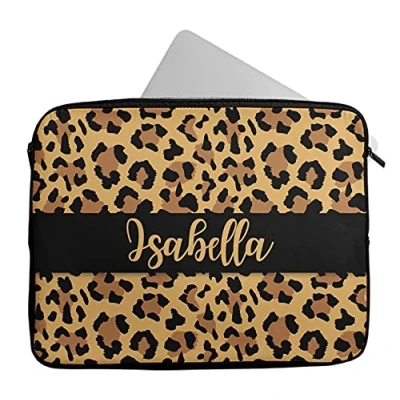 Image of Personalised Any Name Leopard Patterned Design Laptop Case Sleeve Tablet Bag Chromebook Gift 259 (16 17 inch)