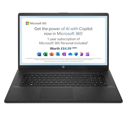 Image of HP 17&quot; Laptop, Intel Pentium Silver Processor, 4 GB RAM, 128 SSD, UHD Graphics, FHD Display, Dual Speakers, Microsoft 365 Personal 12 month included, Win 11, Jet Black, 17 cn01014sa