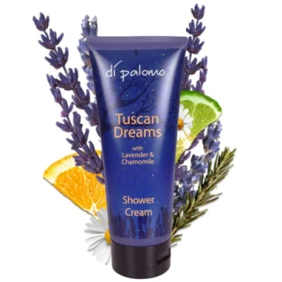 Image of Di Palomo Vegan Tuscan Dreams Shower Cream 200ml. Moisturising Lavender Cream. Luxury Body Wash &amp; Gel with Skin Care and Calming Chamomile. In Moisturiser.