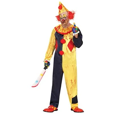 Image of FIESTAS GUIRCA Evil Killer Clown Halloween Costume for Men Yellow Mens Fancy Dress Costumes Adult Size L 42 44