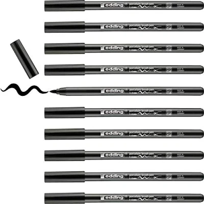 Image of edding 4200 porcelain brush pen black 10 pens tip 1 4 mm felt for painting and decorating ceramics, dishwasher safe, lightfast ink, quick drying