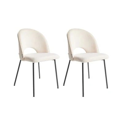 Image of Set of 2 Beige Fabric Dining Chairs Retro Glam Black Legs Covelo