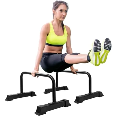 Image of Yes4All Unisex Xdjs Steel Parallettes Push Up Bars Parallette Stand with Non Slip Rubber Feet 24x, 1.5 inch Diameter, 12 Rings UK