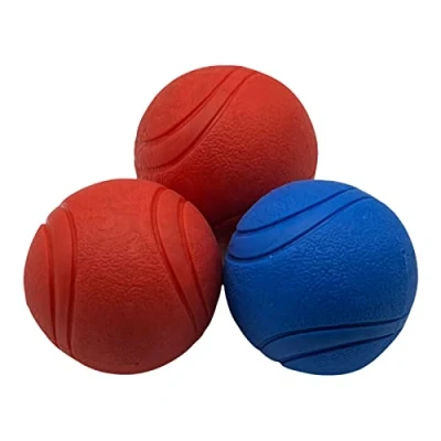 Image of Pet Guru Dog Training High Bounce Medium &amp; Large Solid Ball Doggy Play Balls Hours for Fun All Dogs and Puppies TRP Rubber Boomer Funny Chew Toys (6.5 CM MEDIUM, 1 BLUE 2 RED)