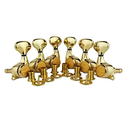 Image of Guyker Guitar Locking Tuners (3L + 3R) 1:21 Lock String Tuning Key Pegs Machine Head Set Replacement for ST TL SG LP Style Electric, Folk or Acoustic Guitars Golden